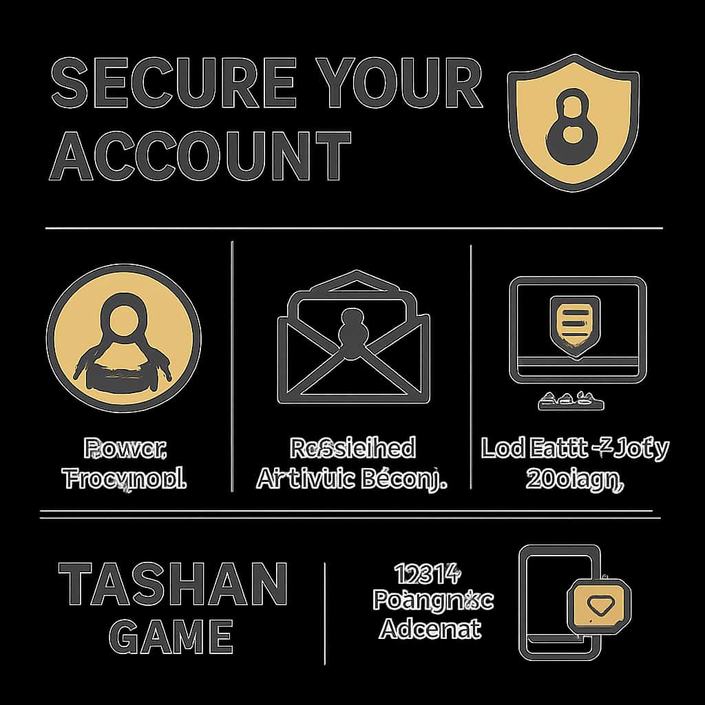 An educational illustration showing the steps to secure a Tashan Game account.